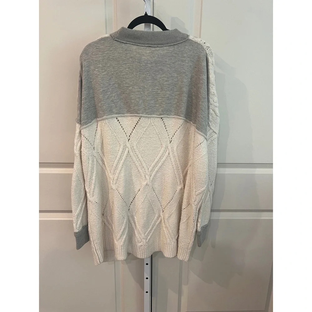 Free People Olympic Oversized Sweater Ivory and Gray Size Small